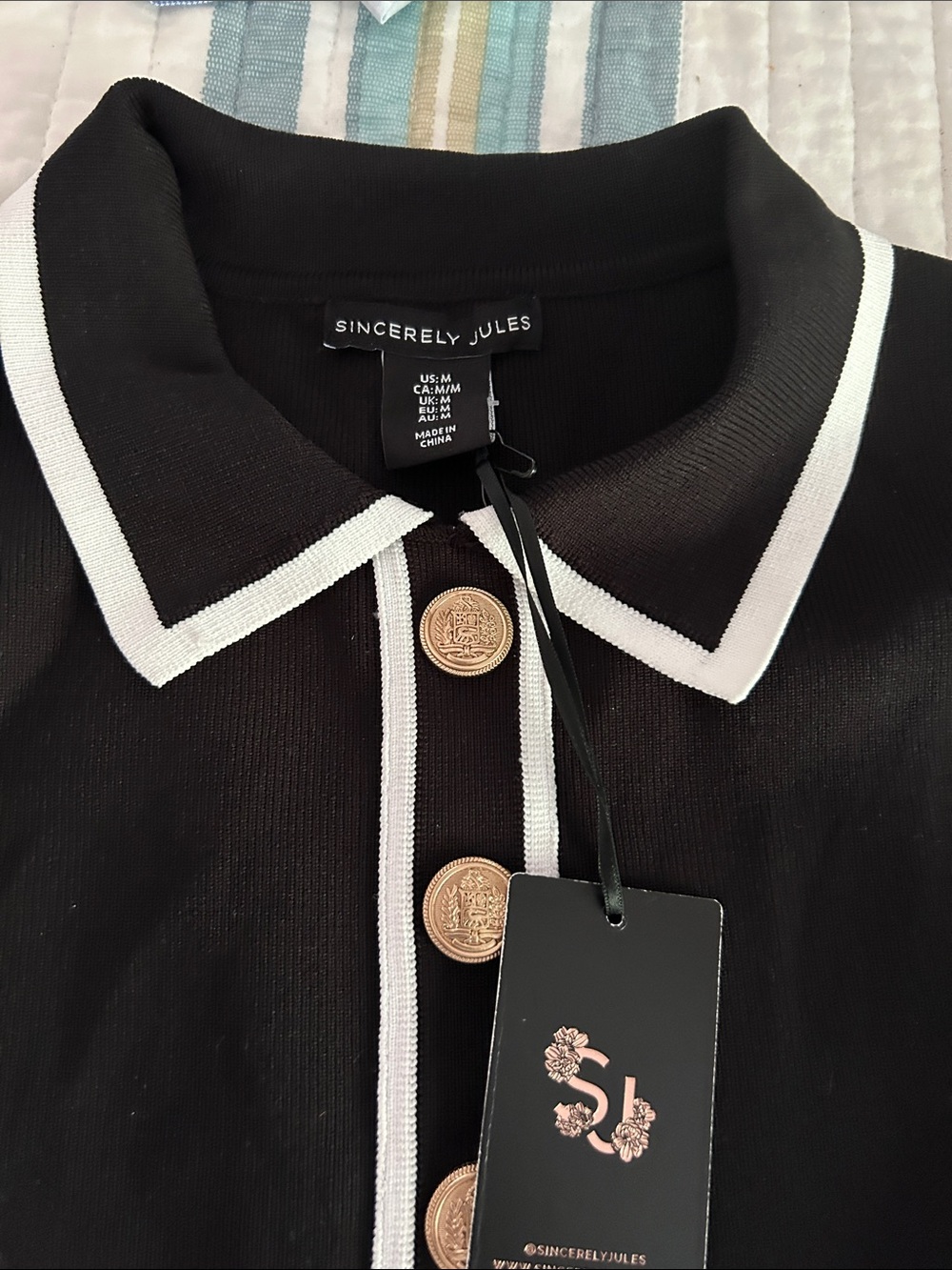 Sincerly Jules Black Tank Polo with White Trim NWT - Picture 2 of 3